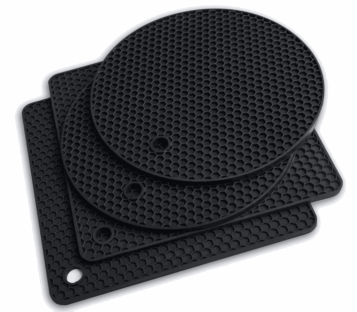 4 Piece Silicone Trivet Mats Heat Resistant Silicone Hot Pads for Kitchen - Black